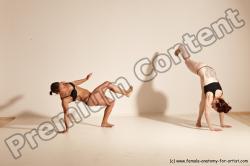 Underwear Martial art Woman - Woman White Moving poses Athletic medium brown Dynamic poses Academic